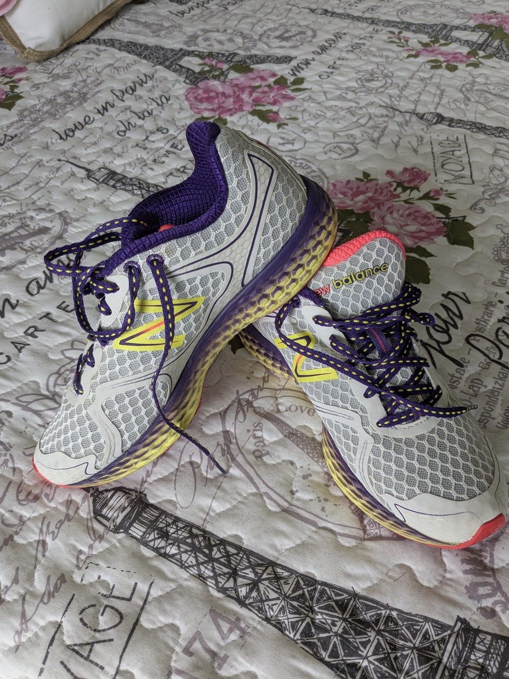 New Balance Women's Gray Mesh Sneakers with Purple, Yellow & Pink Accents